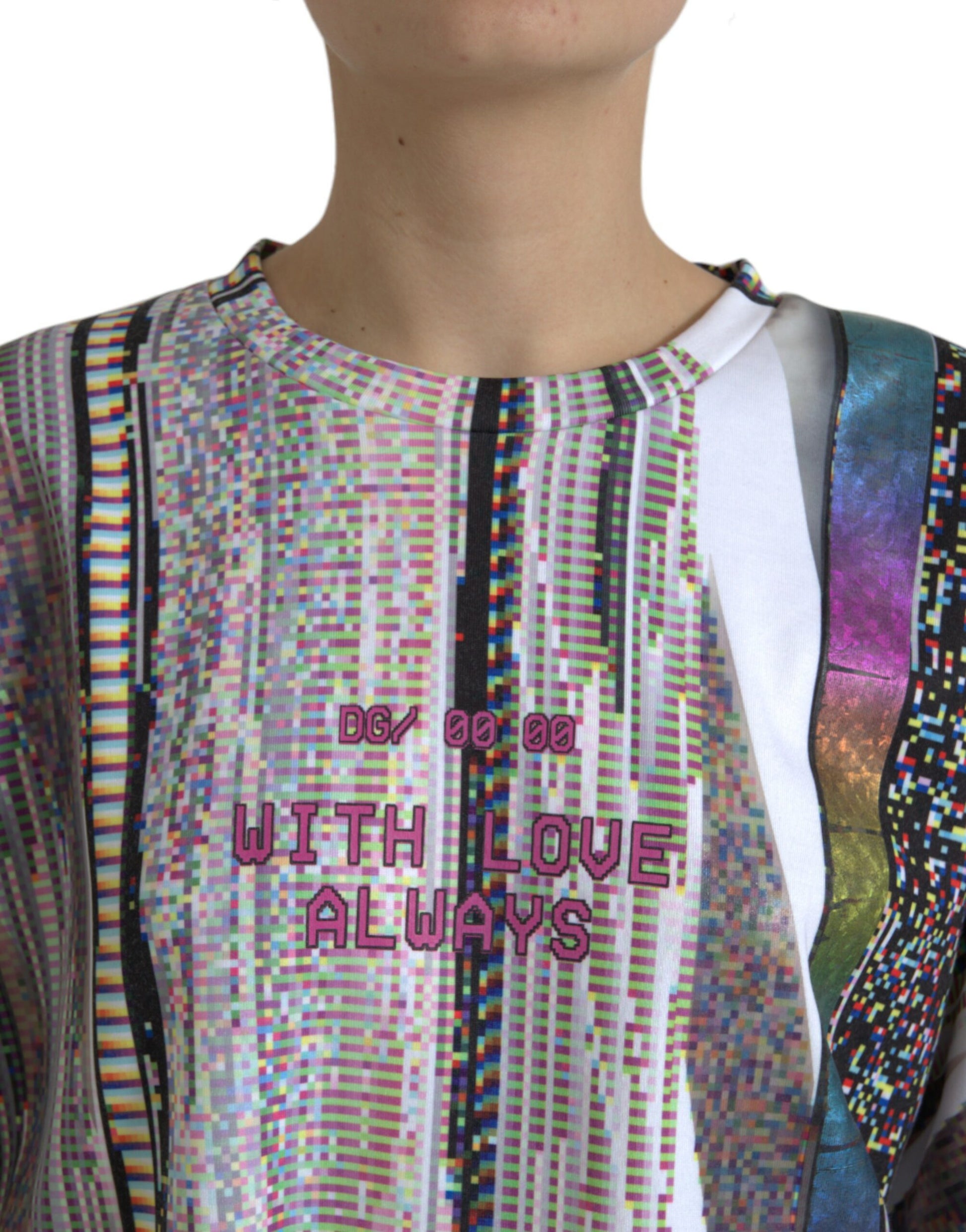 Colorful patchwork garment with digital print