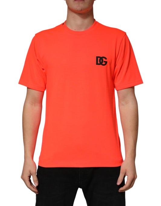 Mannequin wearing orange t-shirt with black logo