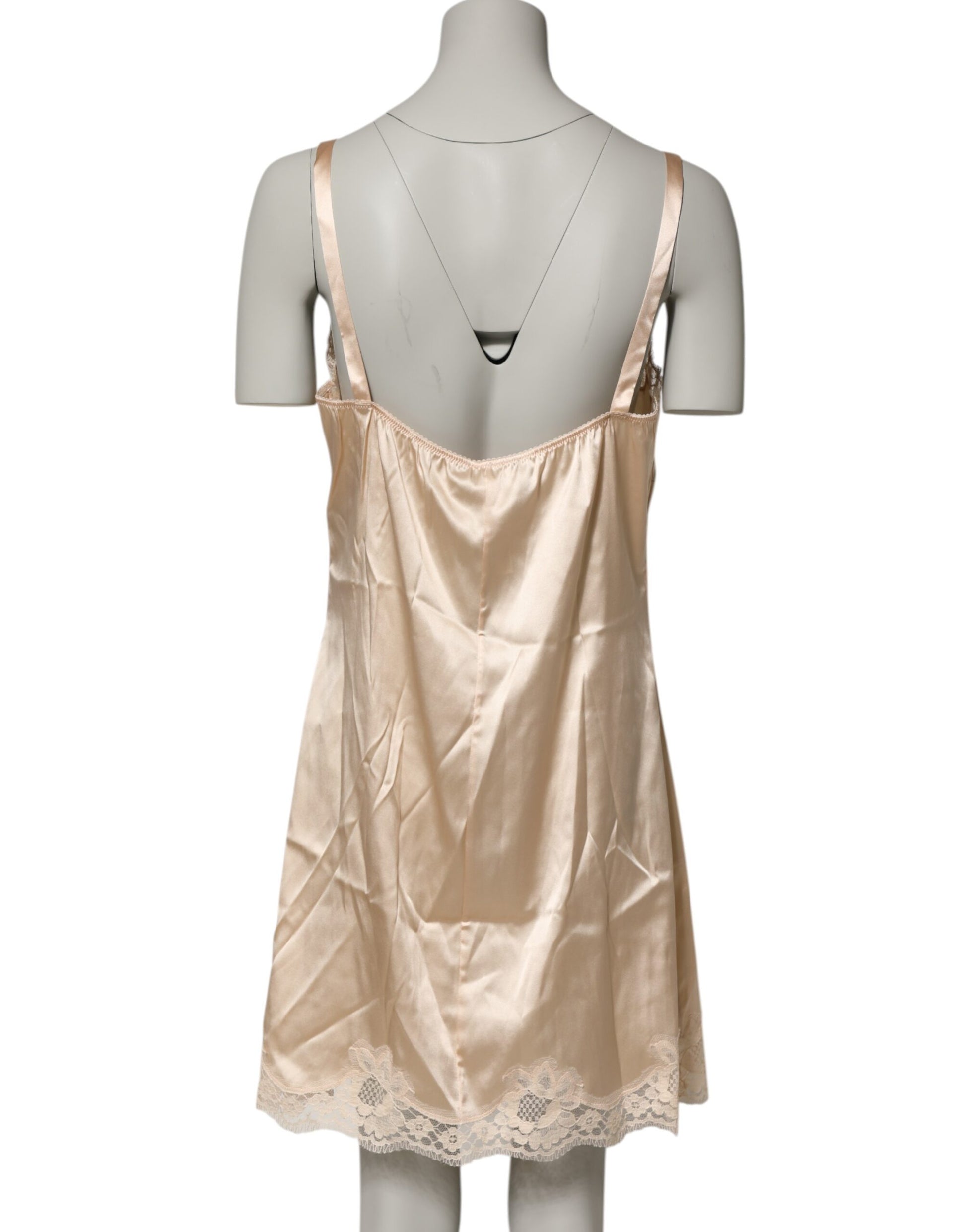 Gold satin chemise with lace trim, nude color