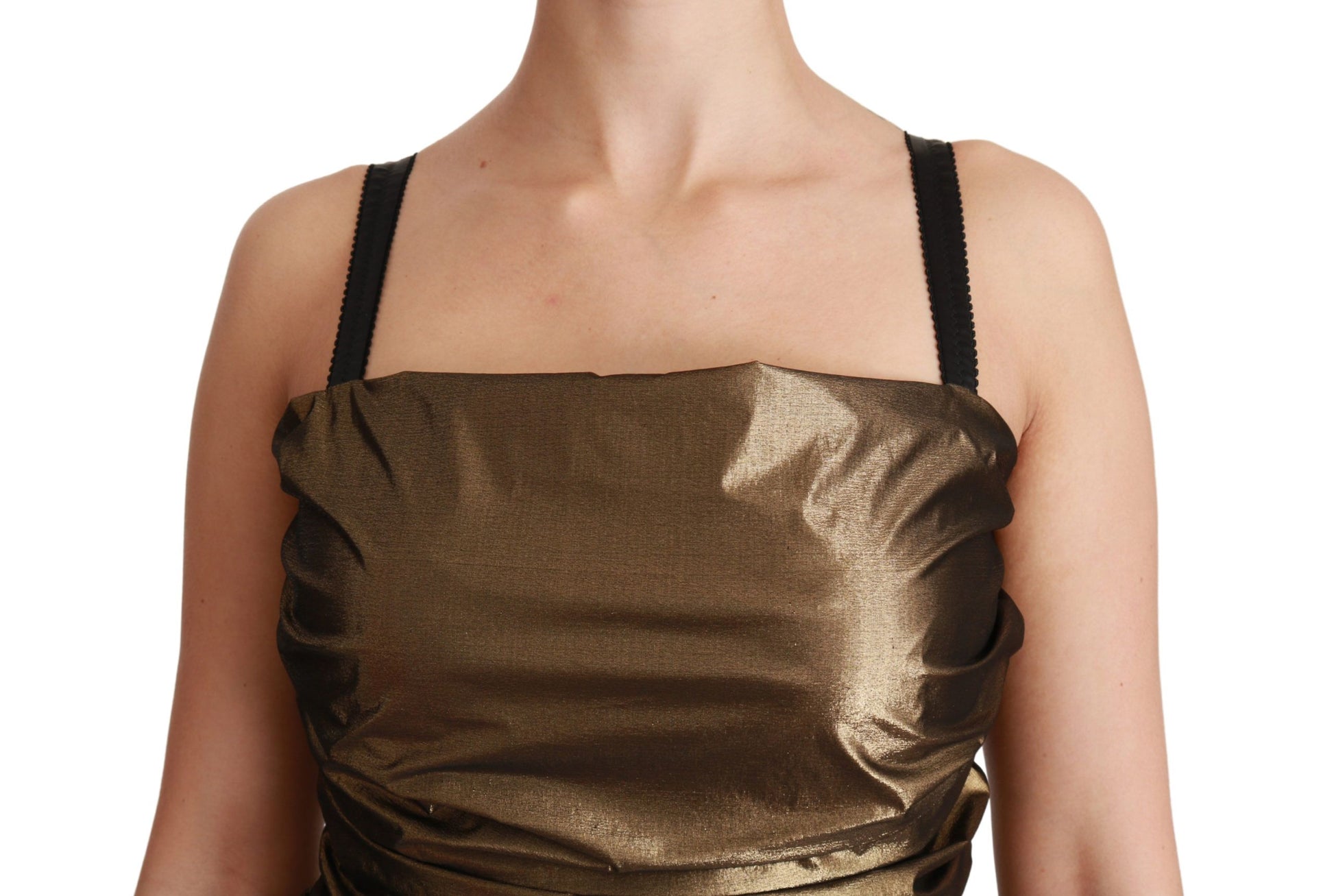 Gold sequined bodycon dress with black straps