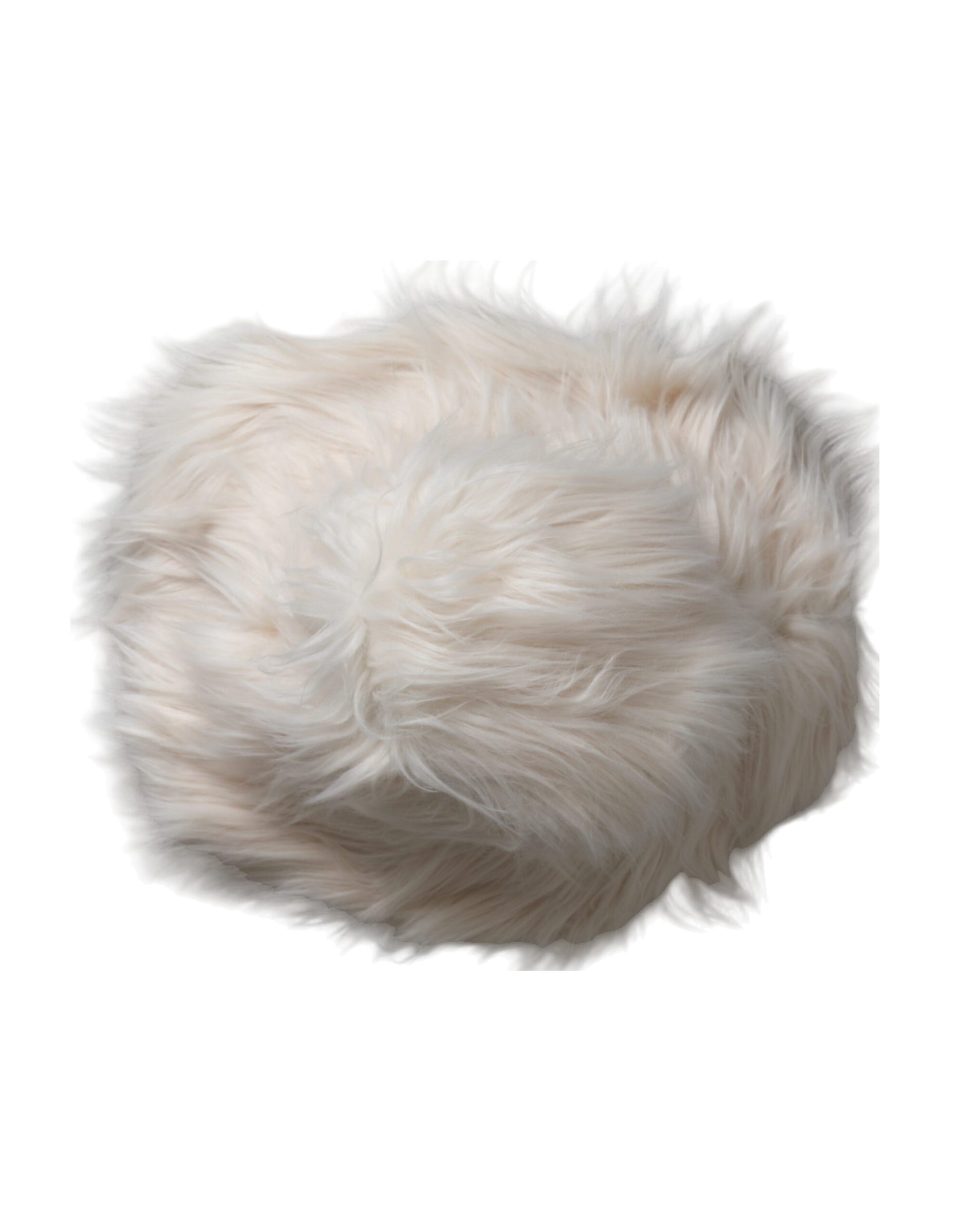 Fuzzy beige hat with shaggy fur trim