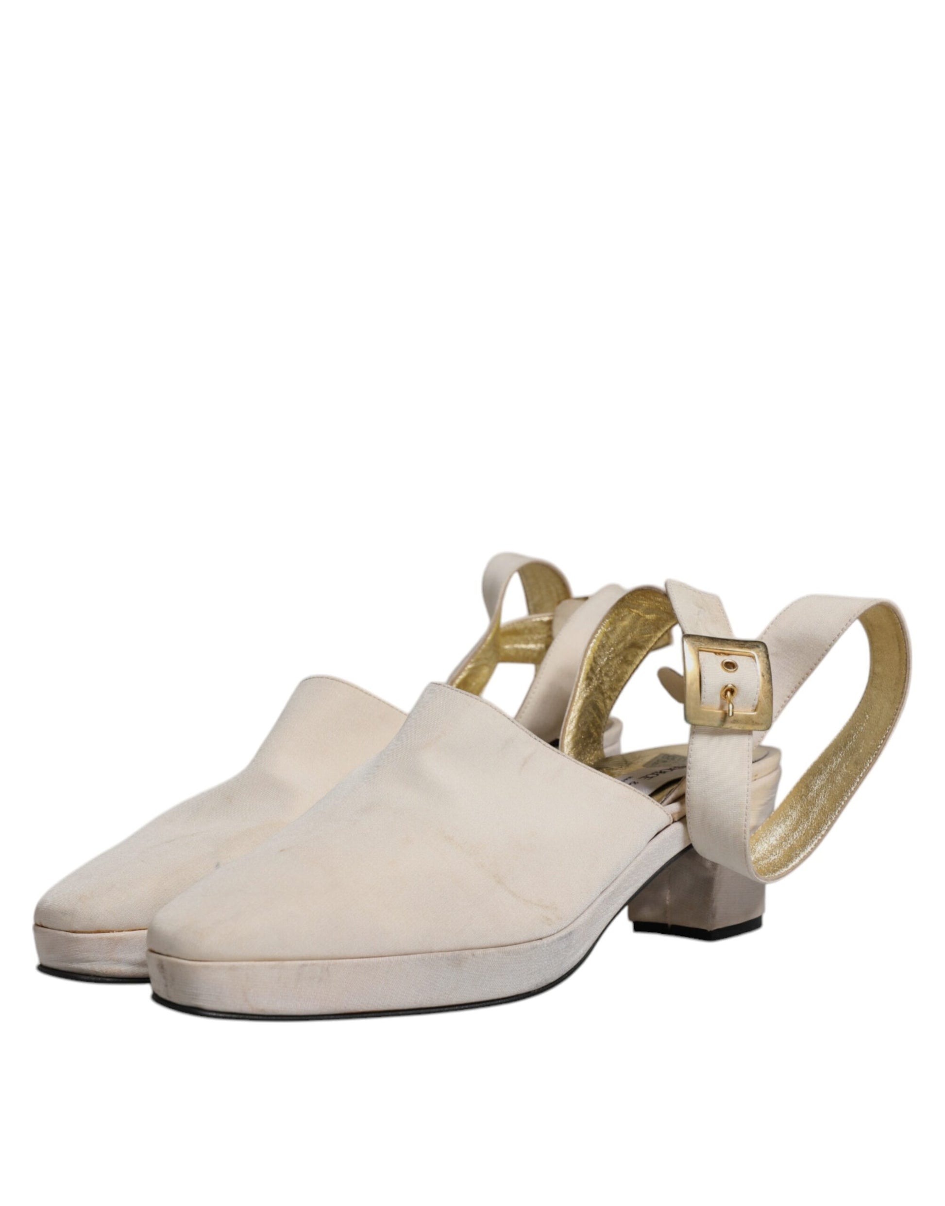 Tan suede ankle strap sandals with gold accents