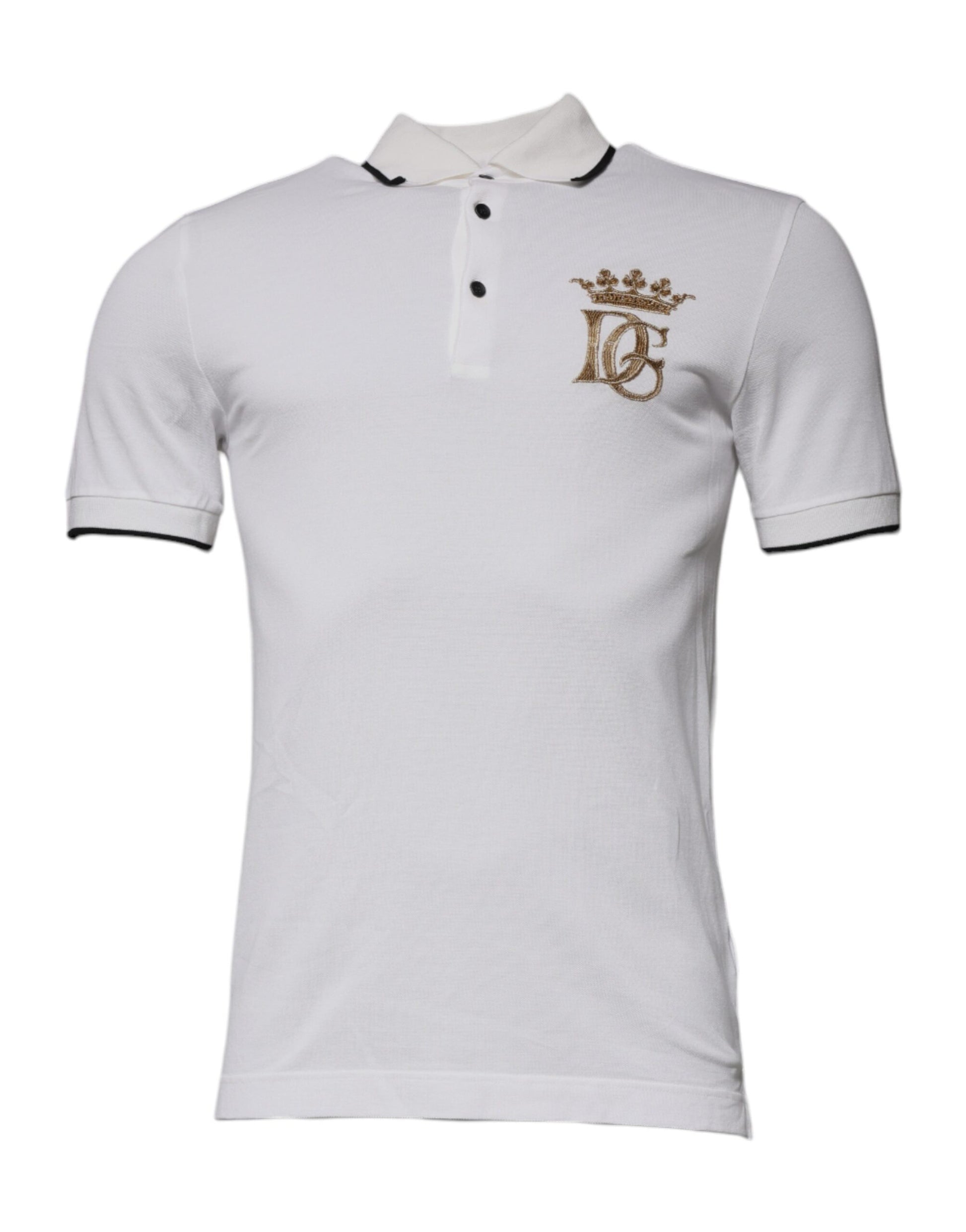 White polo shirt with black collar and sleeve trim