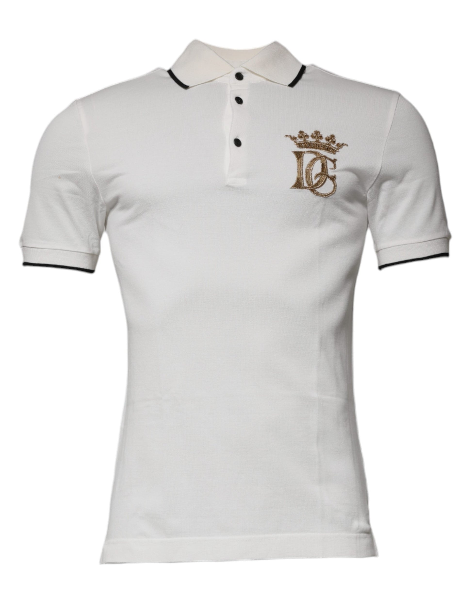 White polo shirt with black collar and sleeve trim