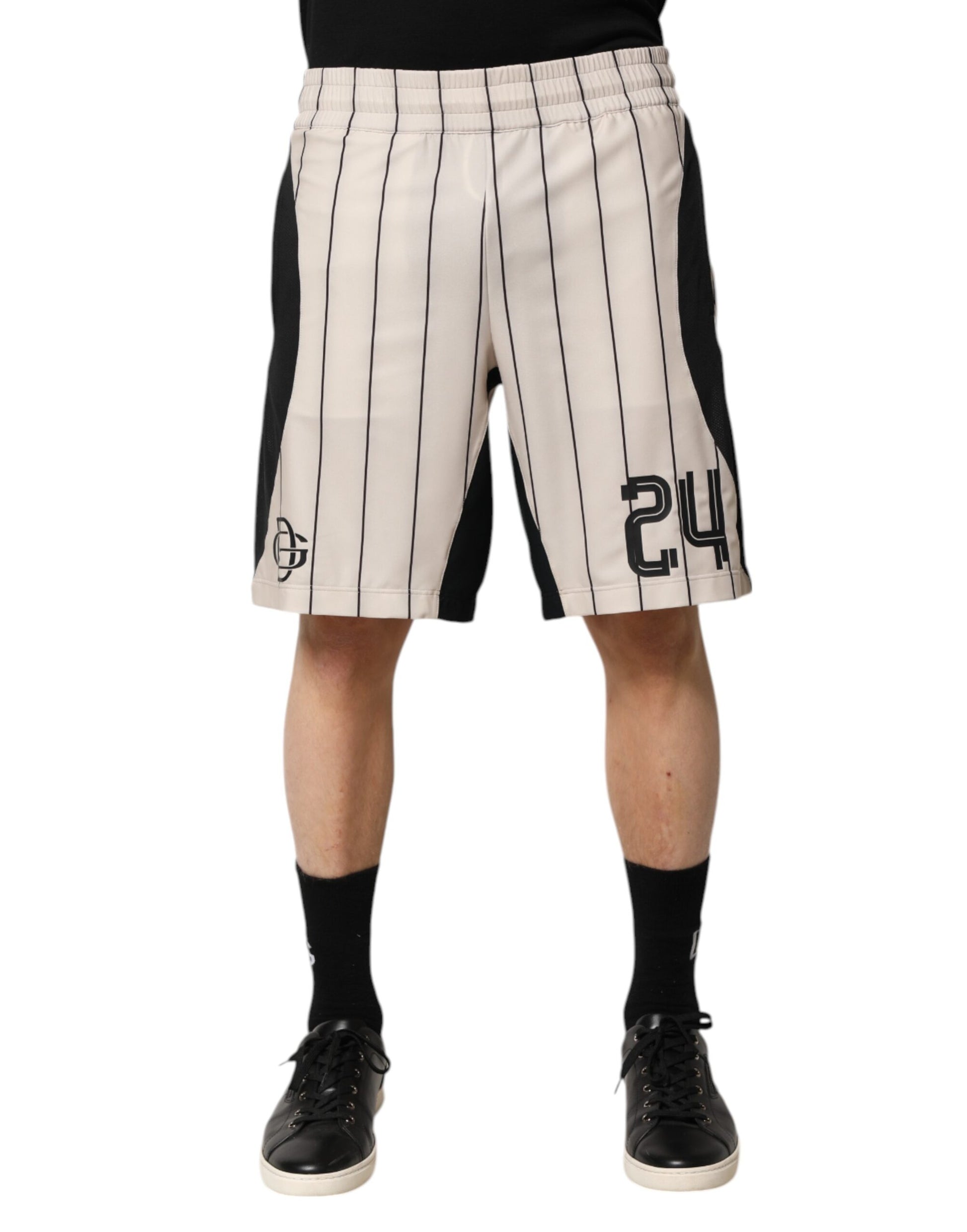 Black and white basketball uniform shorts with number 24 on leg