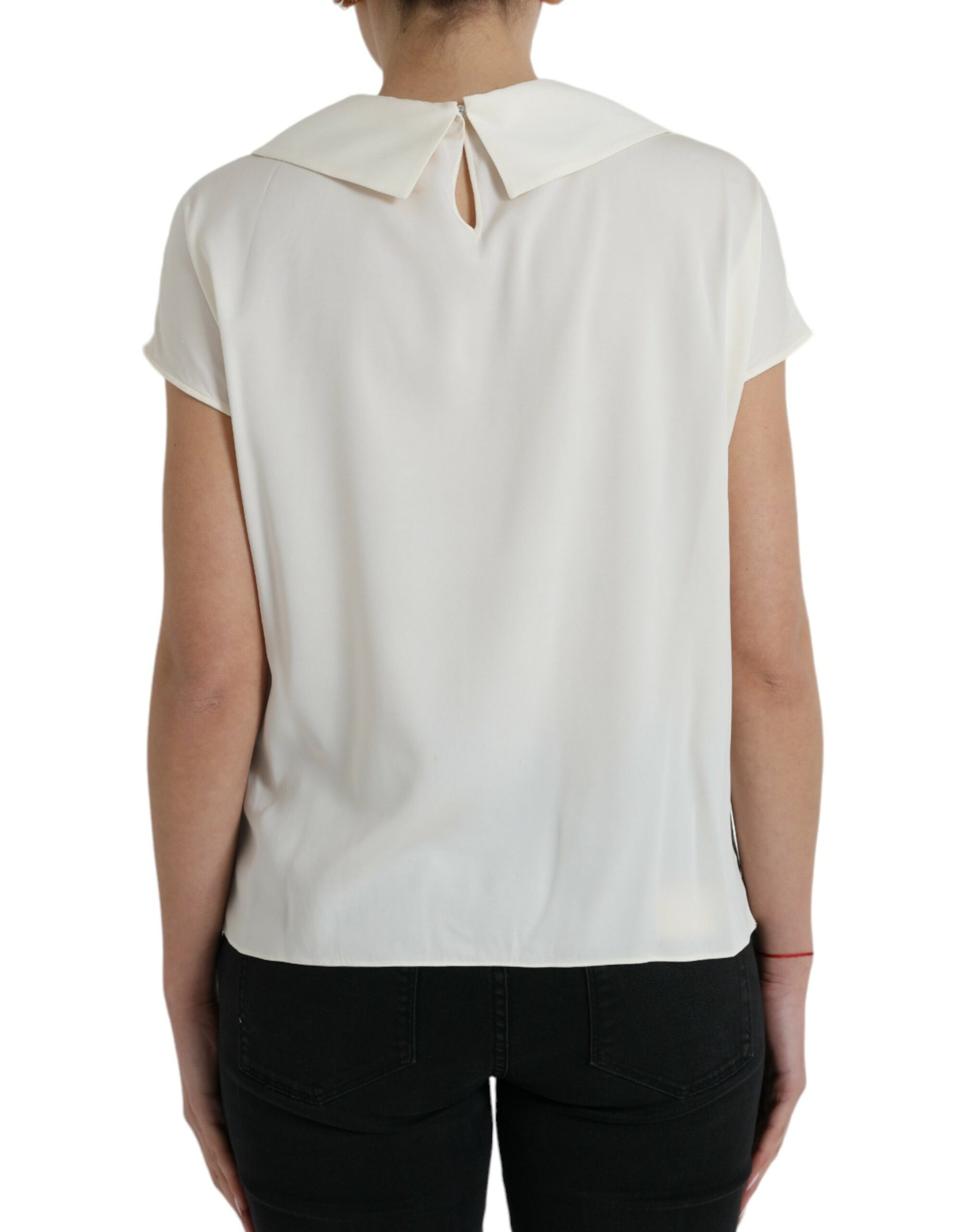 White blouse with collar and peplum skirt