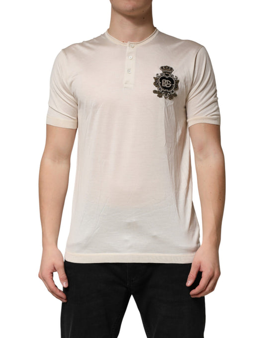 Men's short sleeve polo shirt in beige with embroidered logo on left chest