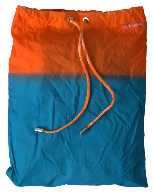 Orange and blue duffel bag with rope handle
