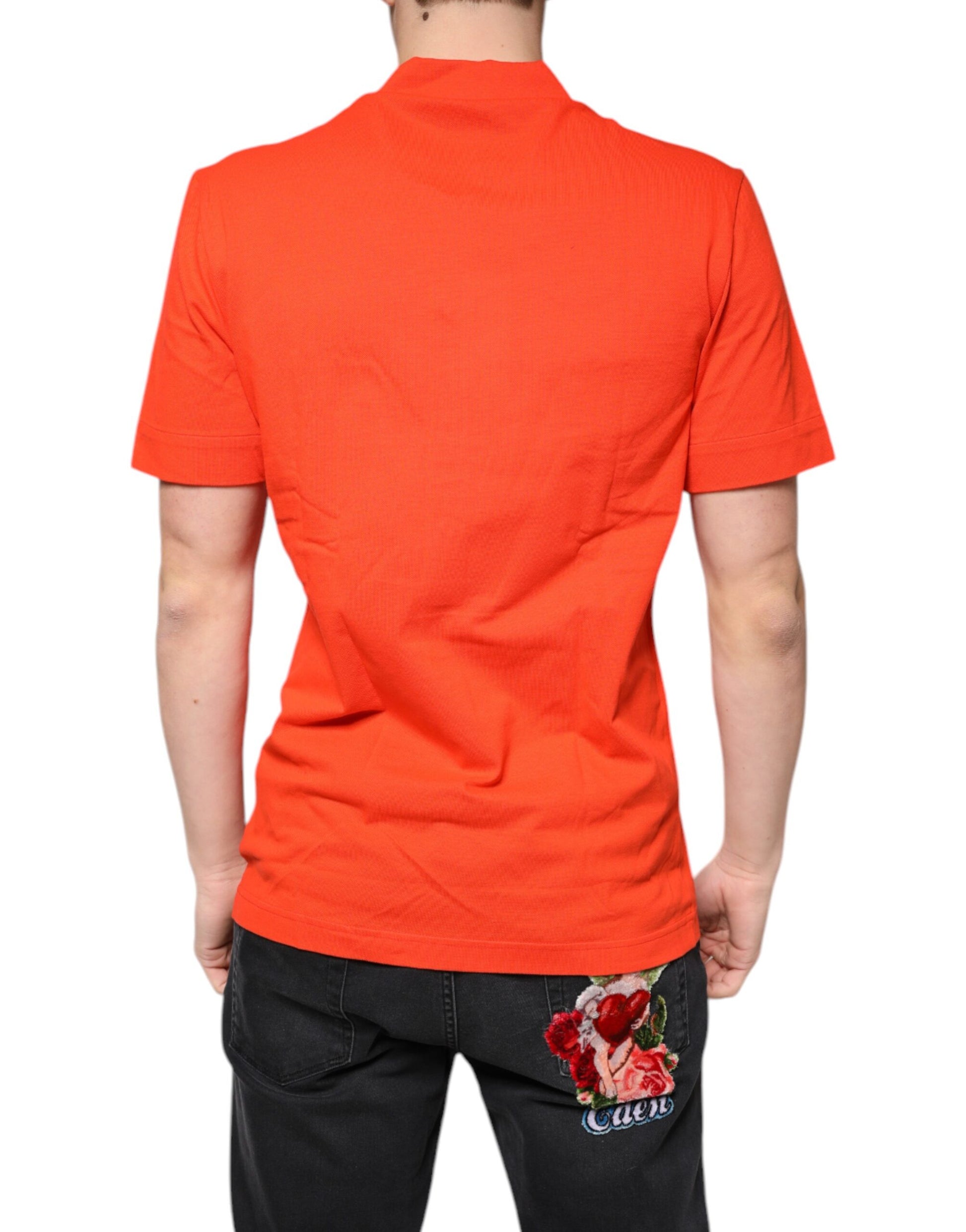 Red short sleeve shirt with floral embroidery on back