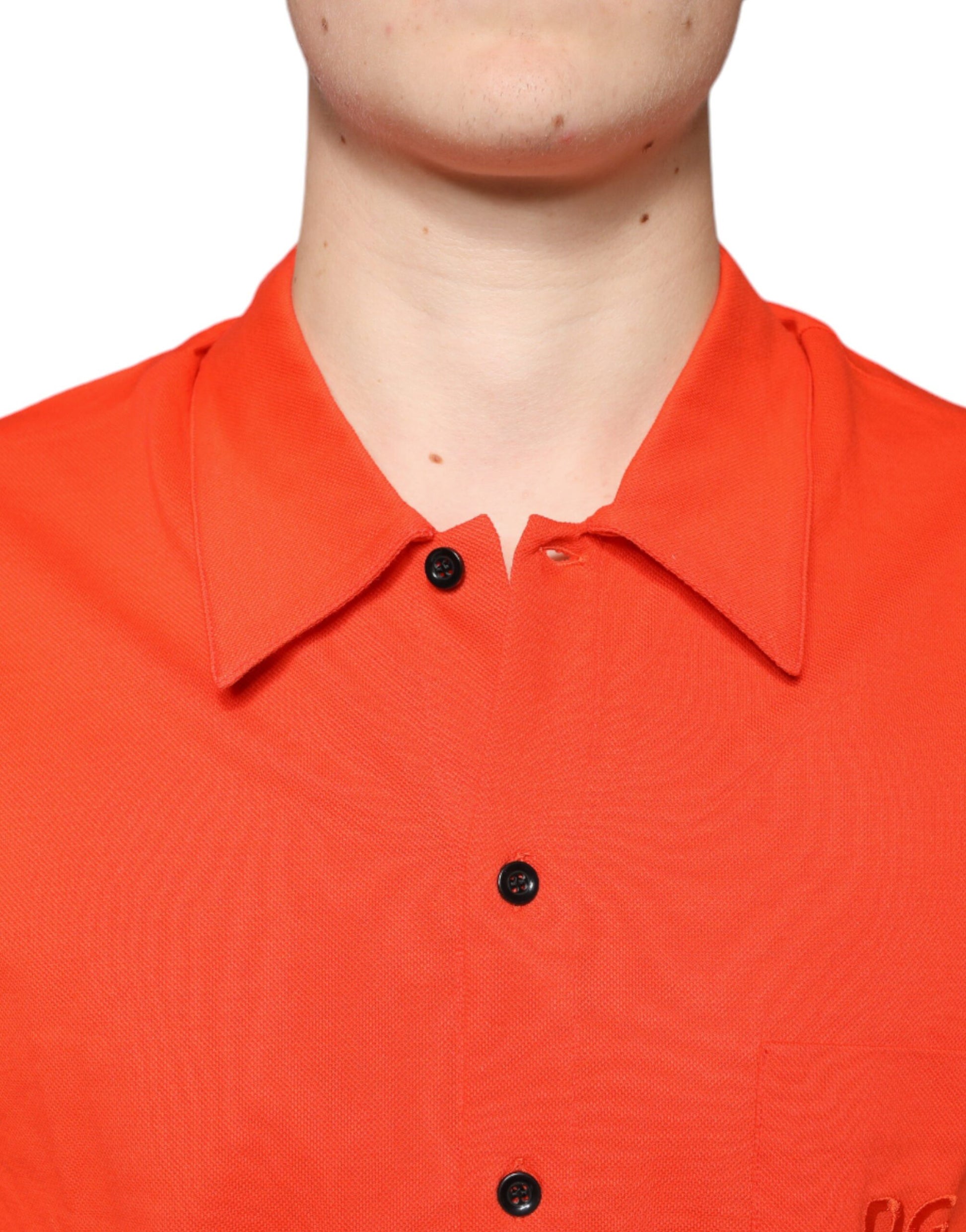 Red polo shirt with black buttons