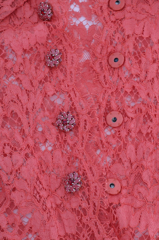 Red fabric with buttons and beads
