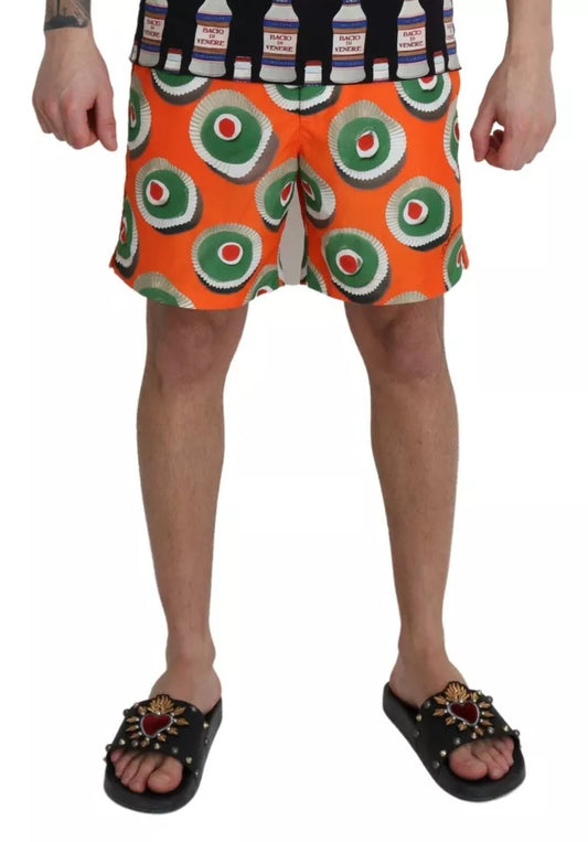 Man wearing swim trunks with a camouflage pattern