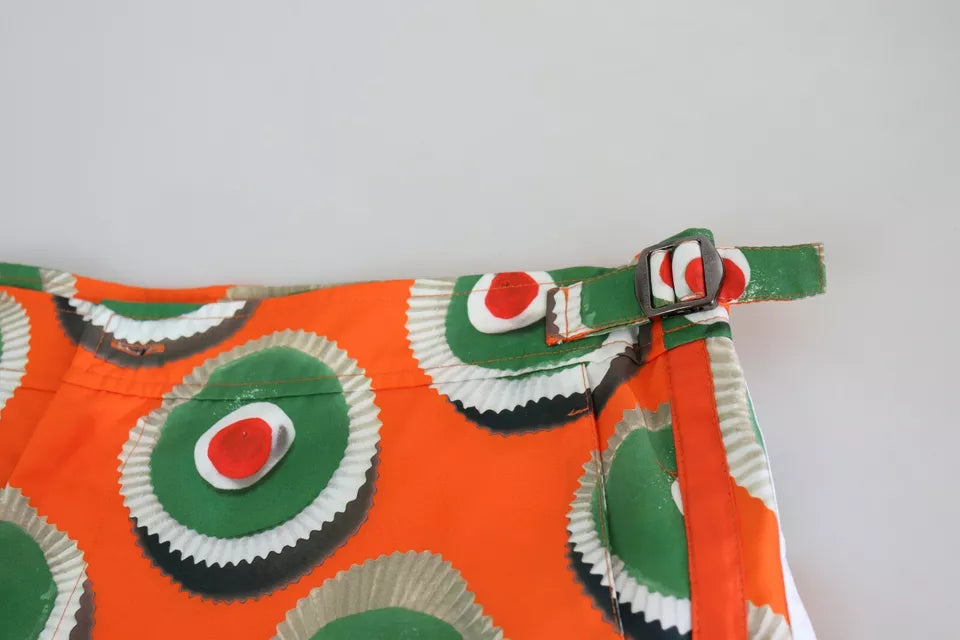 Orange dress with green and red accents