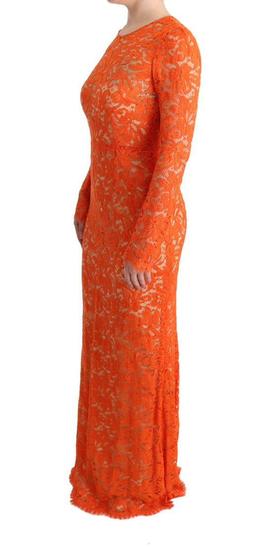 Long orange lace dress on mannequin