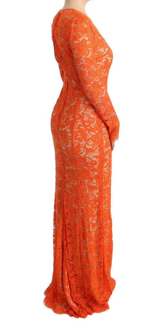 Long red lace dress