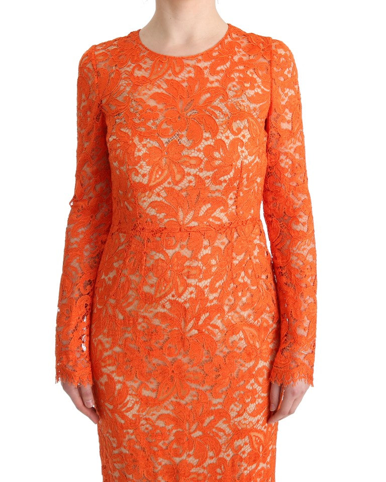 Long sleeve orange lace dress