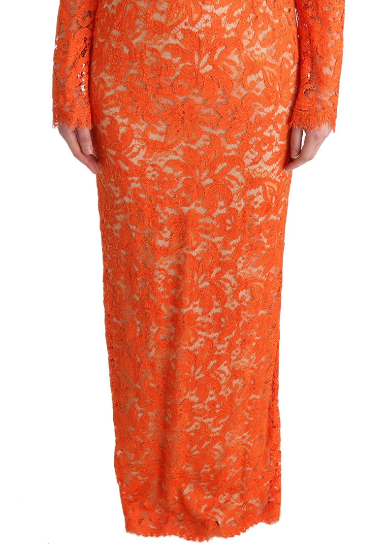 Long orange lace dress