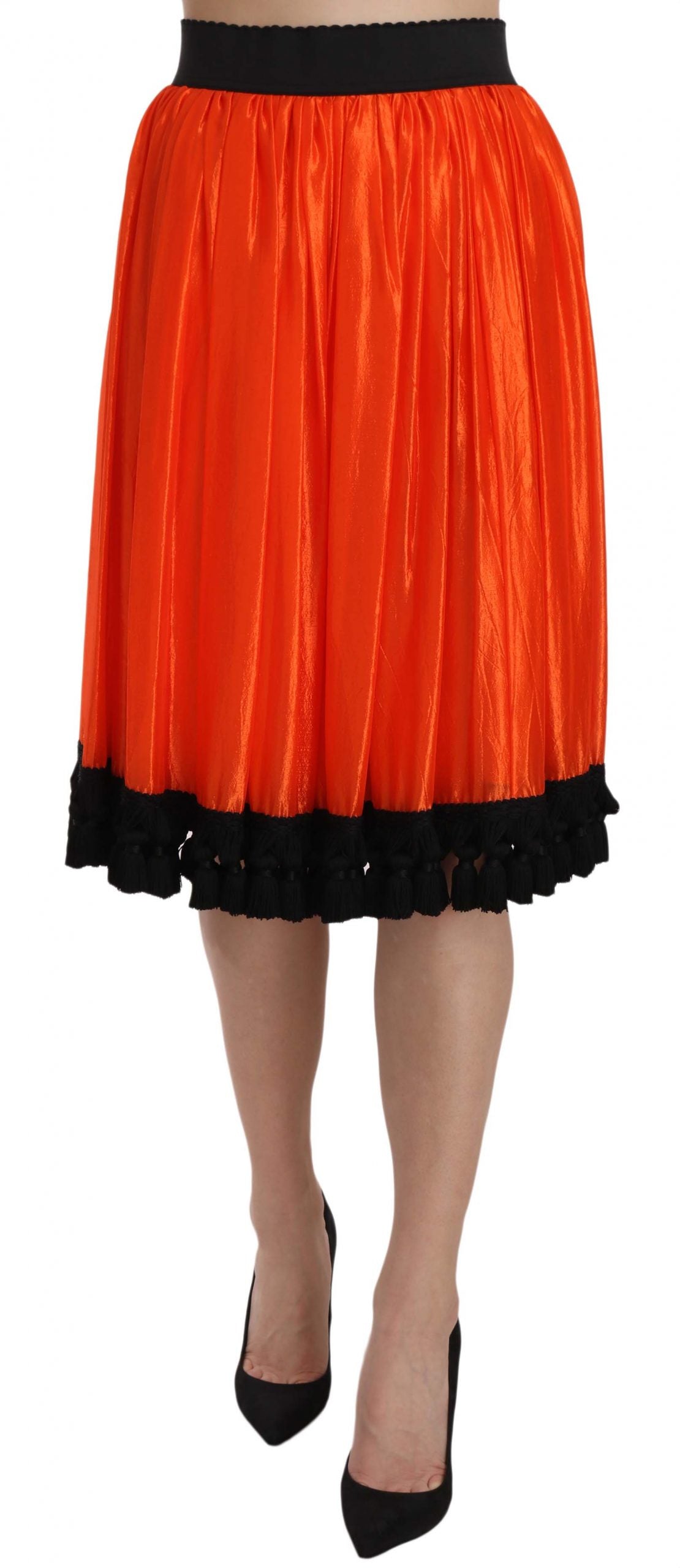 Red frilly skirt worn by a model