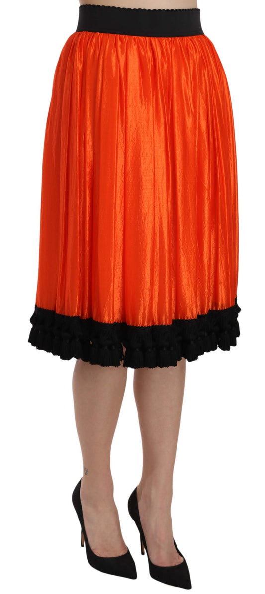 Red fringe skirt on a model