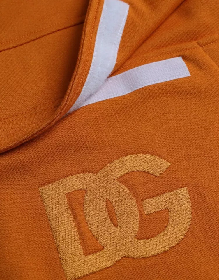 Orange jacket with white lettering and logo