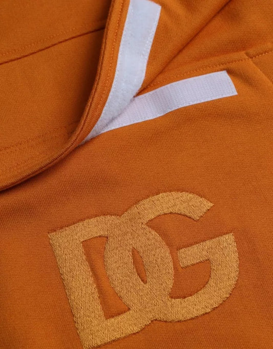 Orange jacket with white lettering and logo