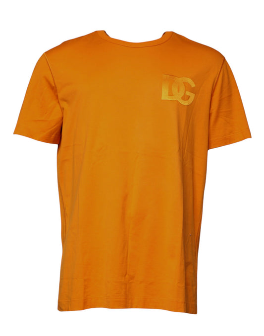 Orange t-shirt with yellow logo on front