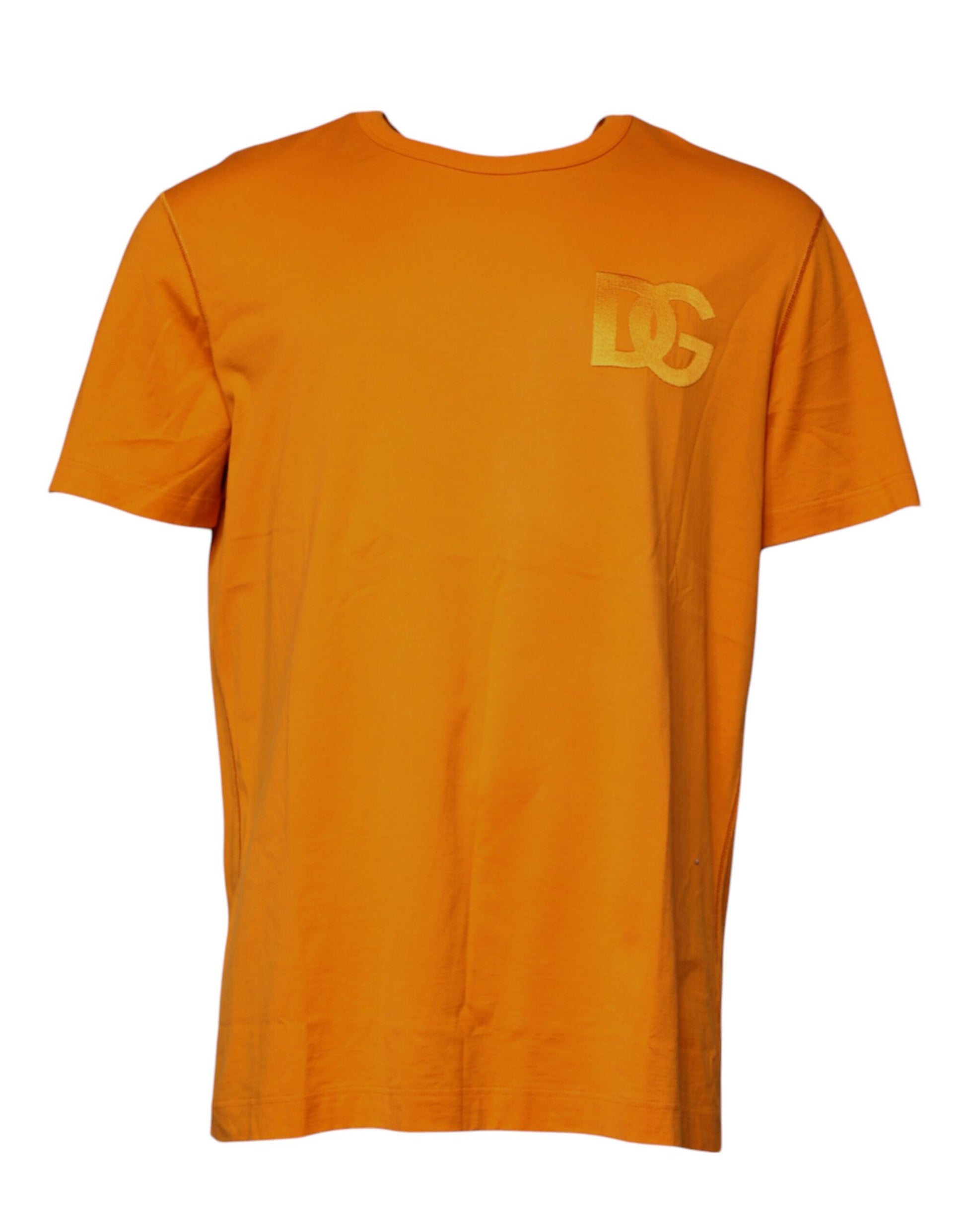 Orange t-shirt with yellow logo on front
