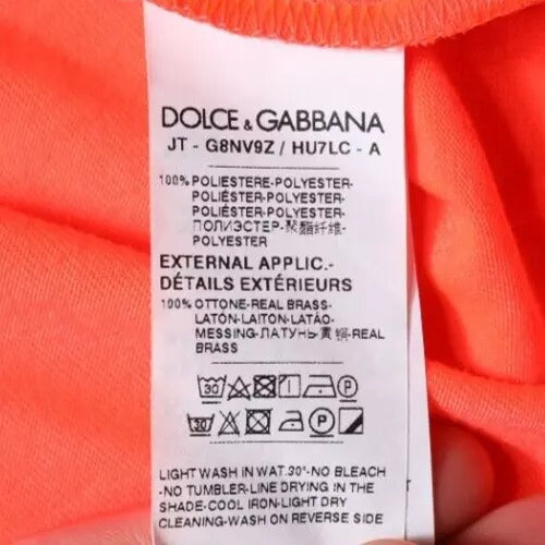 Tag on a garment indicating brand, material, care instructions, and size