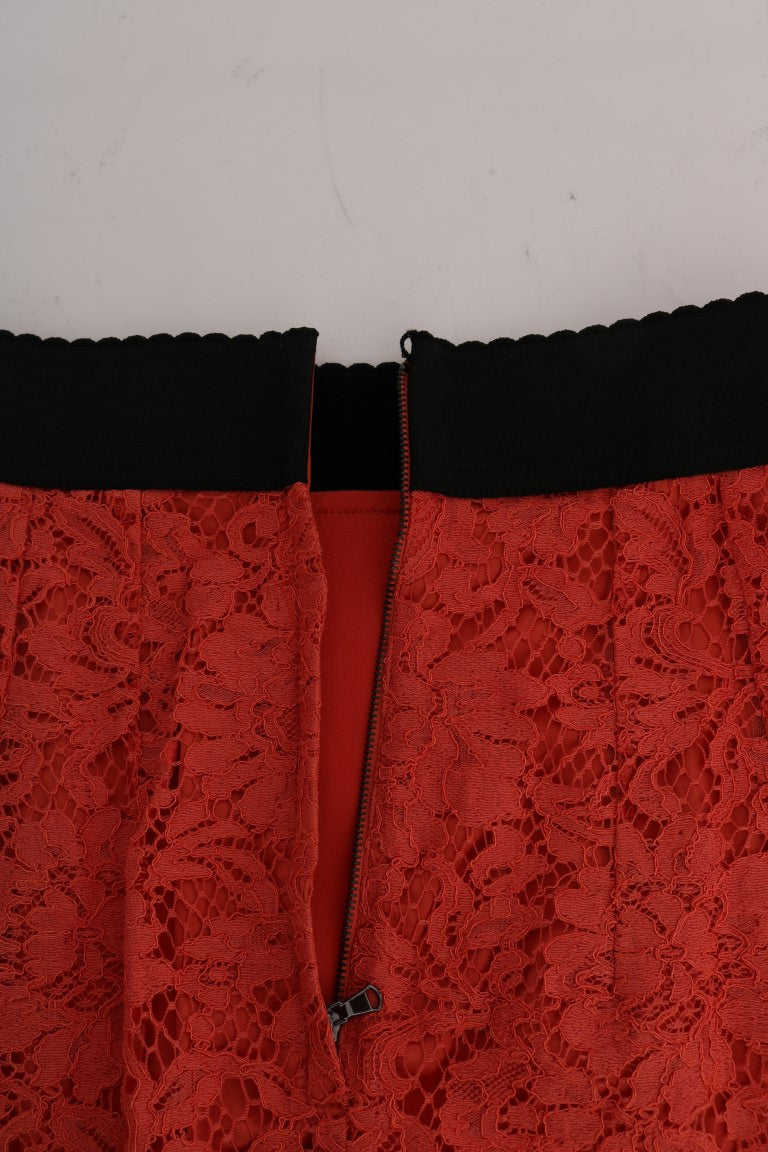 Red lace bodysuit with black trim