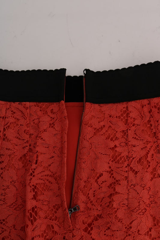 Red lace bodysuit with black trim