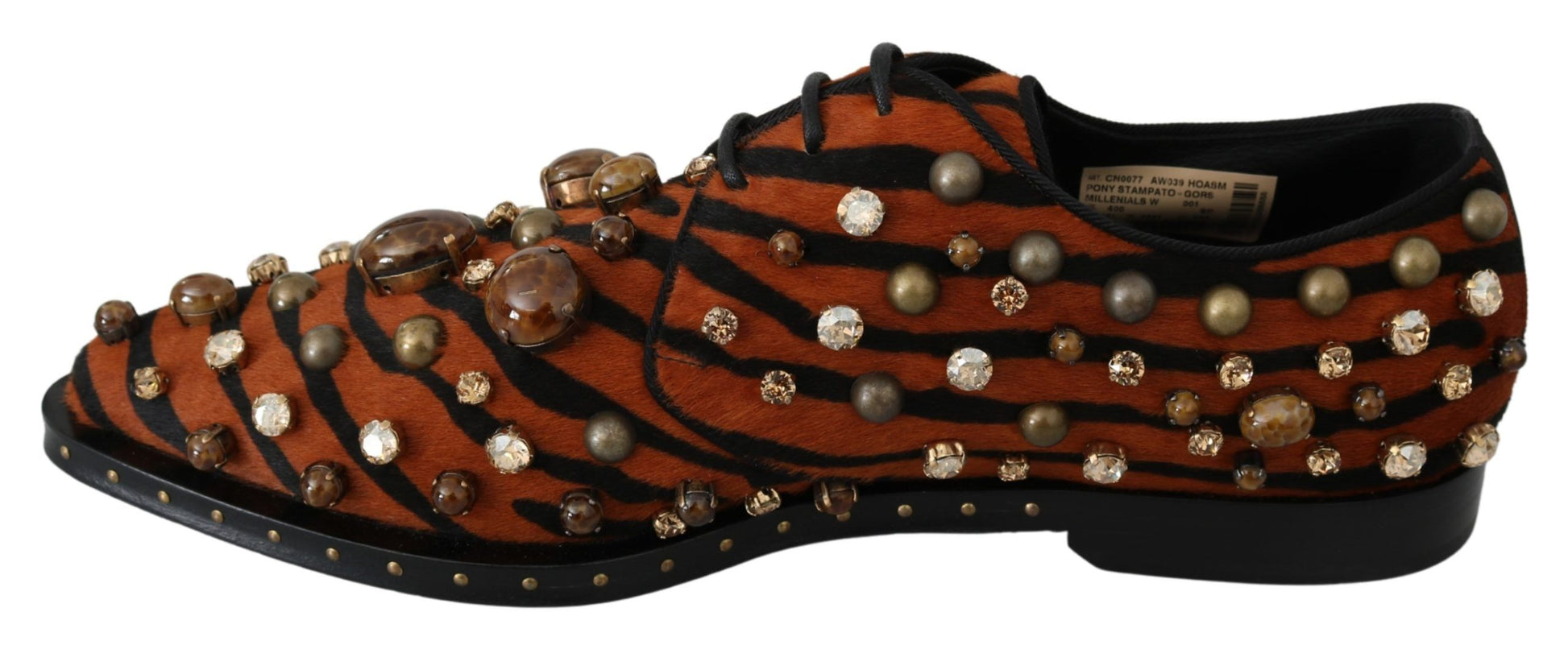 Red and black shoe with embellishments