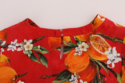 Red floral print shirt with white flowers