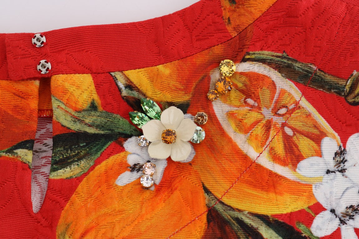 Decorative fabric with floral pattern and embellishments