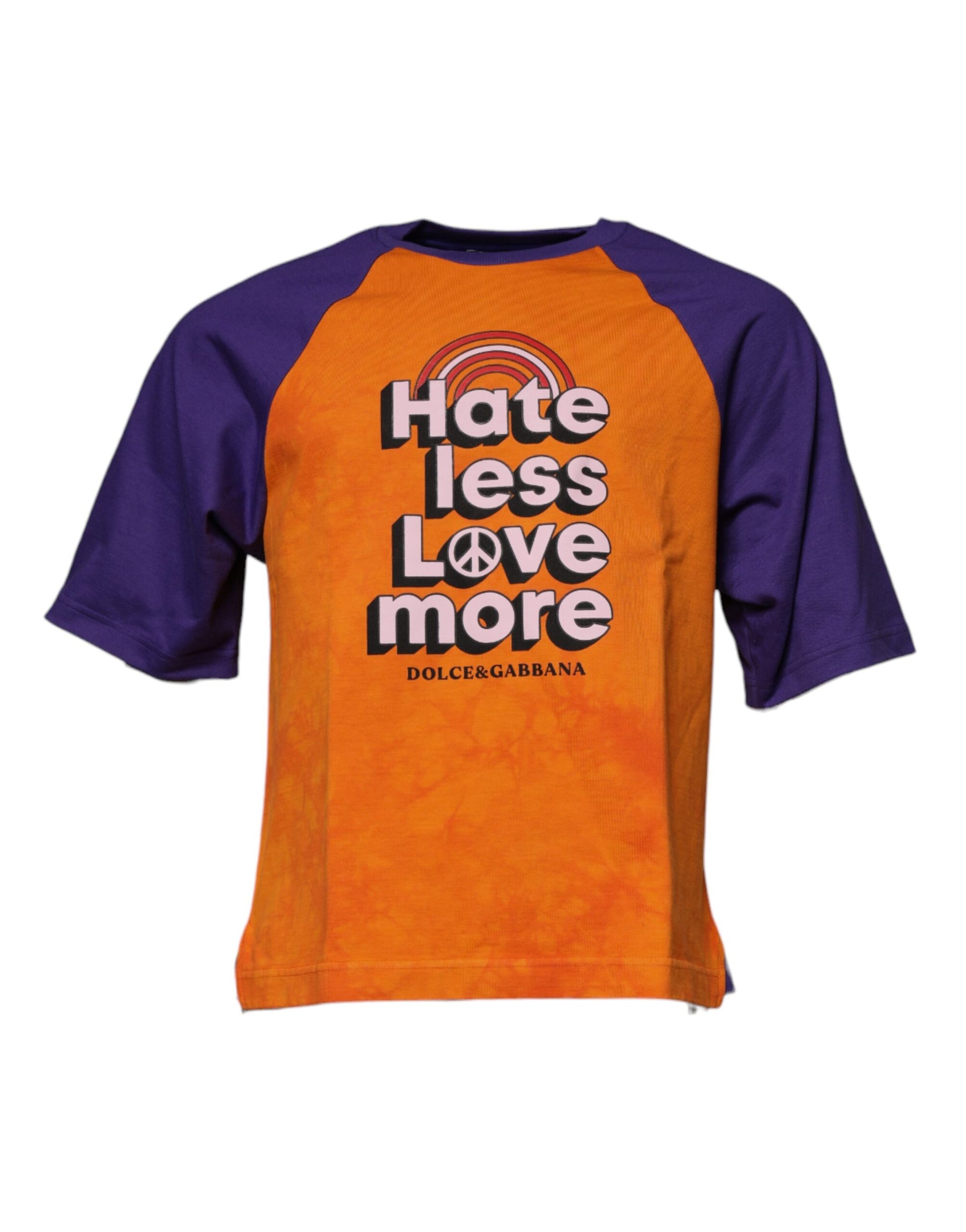 Orange and purple shirt with peace message