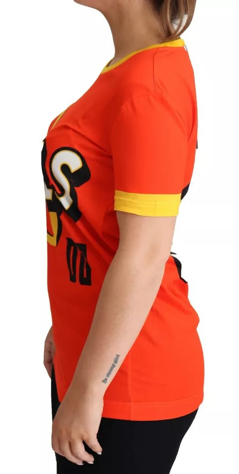 Red shirt with yellow sleeves