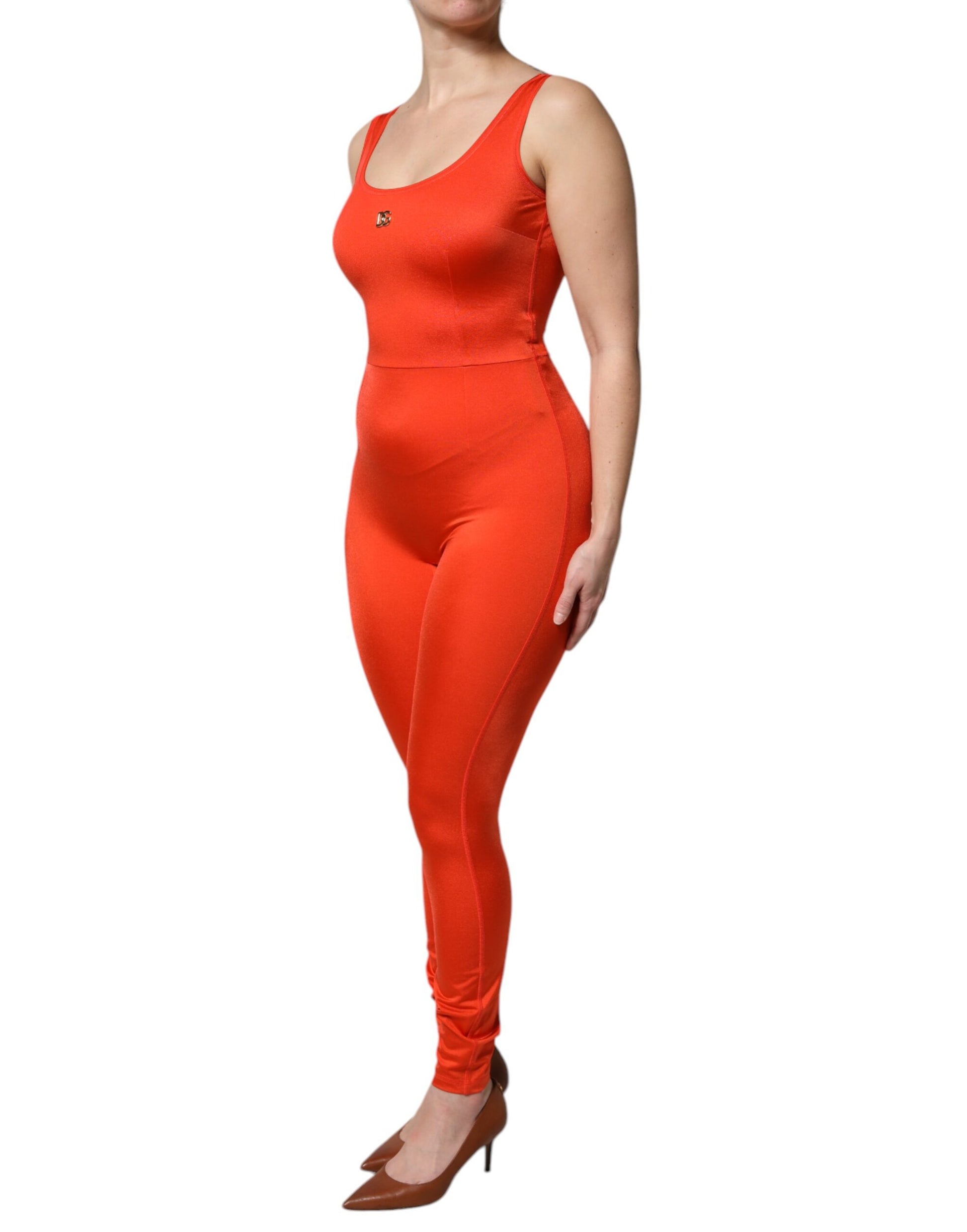 A sleeveless orange bodycon jumpsuit dress from Dolce & Gabbana