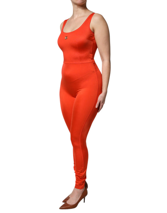 A sleeveless orange bodycon jumpsuit dress from Dolce & Gabbana