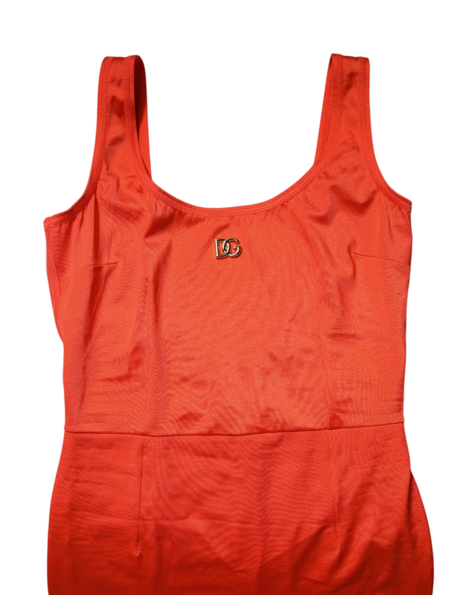 Red sleeveless bodycon jumpsuit dress with logo on chest
