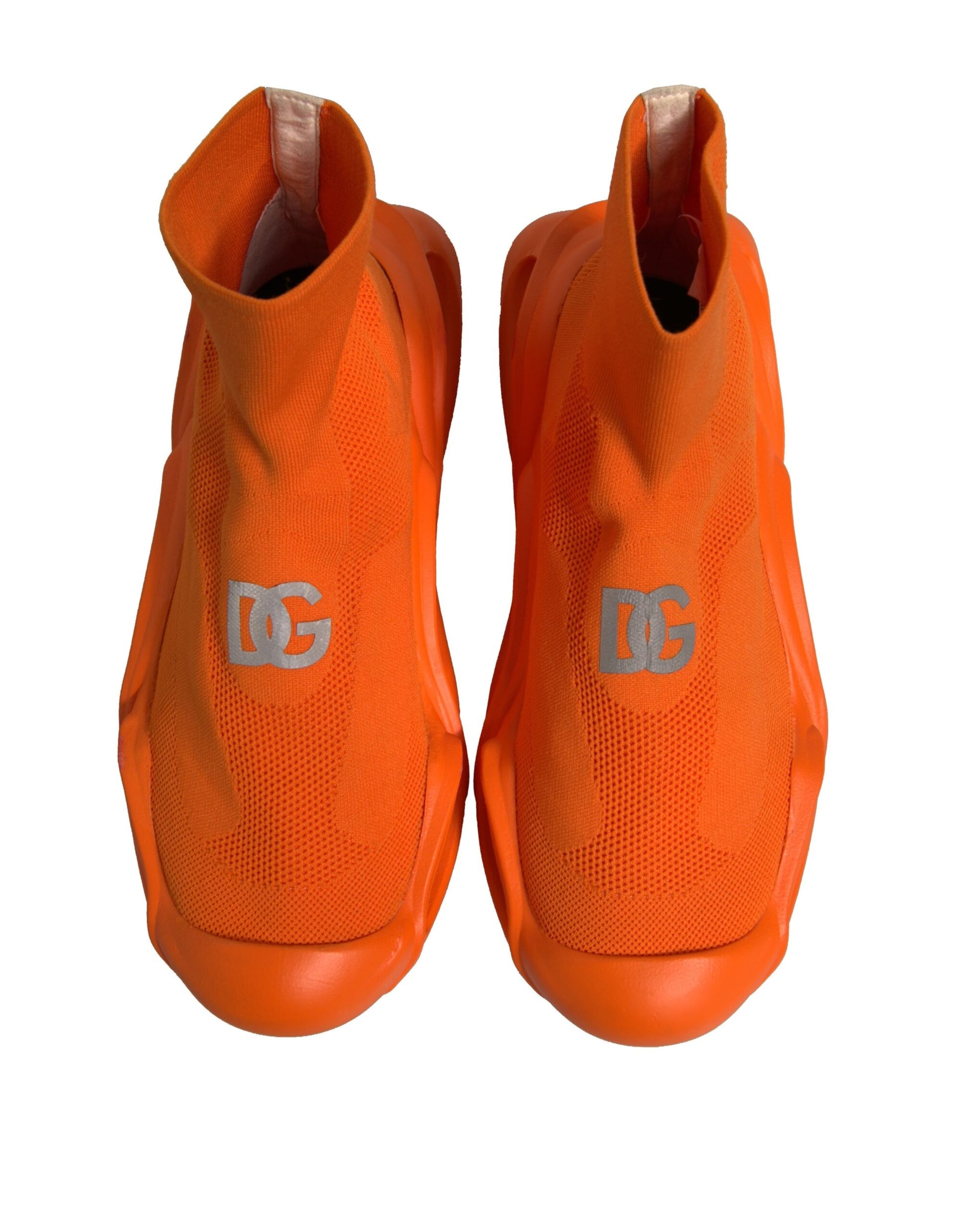 Orange shoes with white logo on side