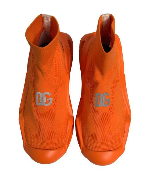 Orange shoes with white logo on side