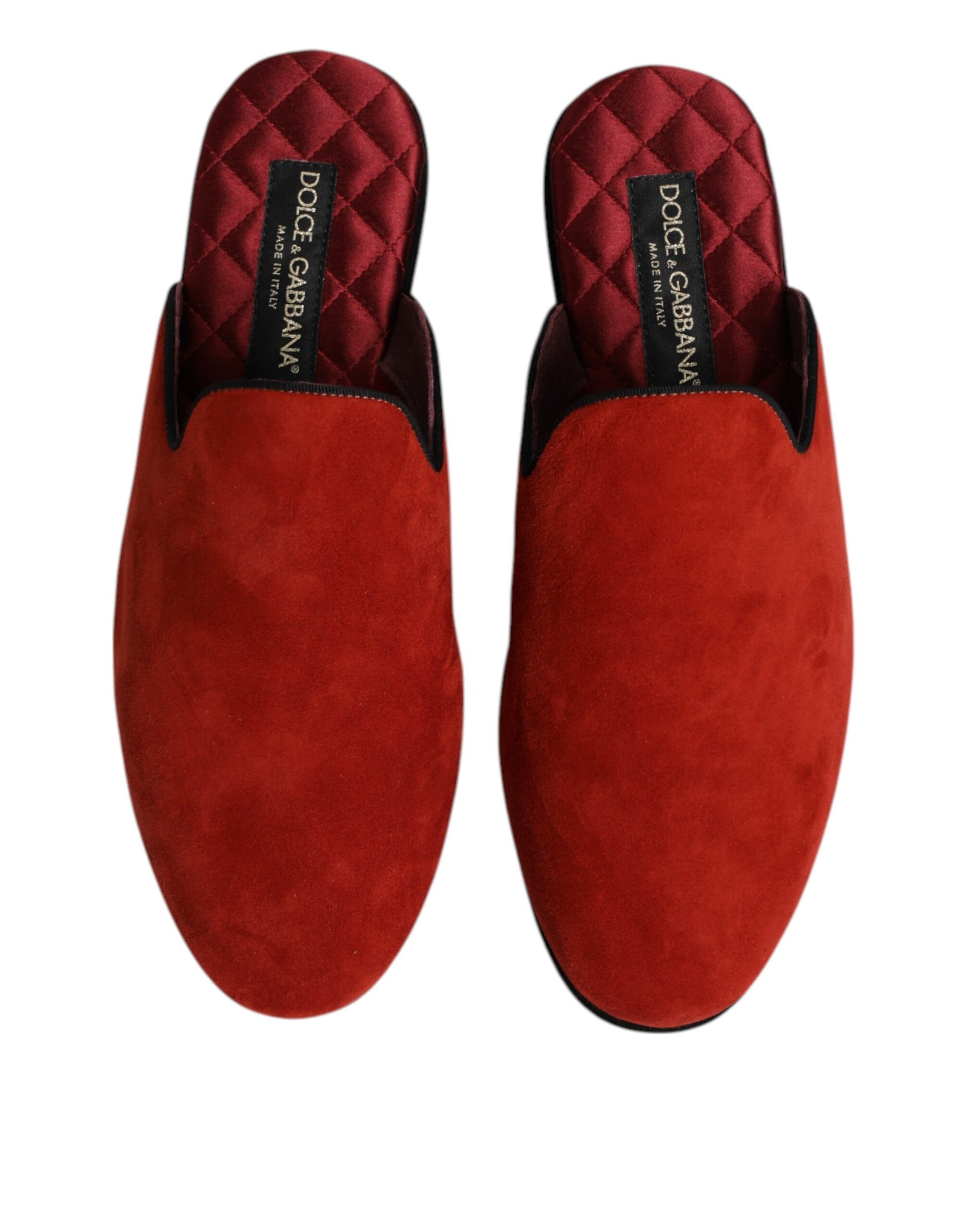 Pair of red velvet slippers