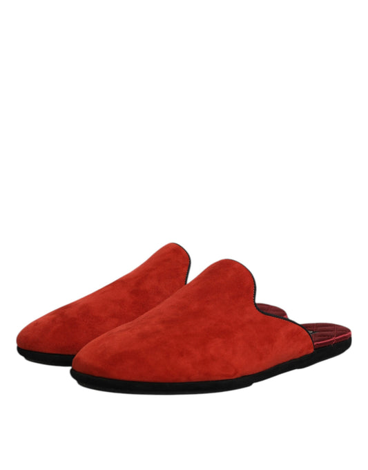 Pair of red velvet slippers