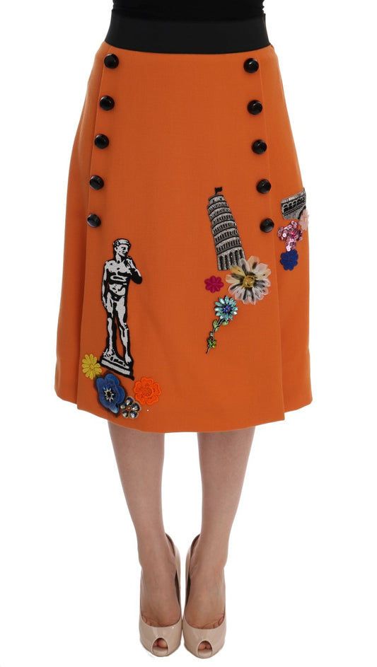 Orange skirt with black polka dots and colorful embroidery