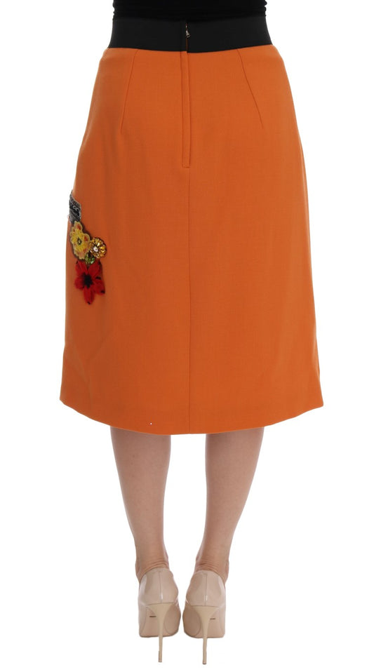 Orange skirt with floral pattern on waistband