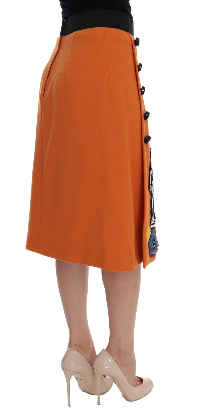 Orange skirt with black buttons on waist