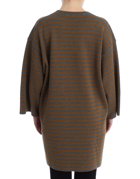 Long sleeve dress with horizontal stripes in shades of brown and beige