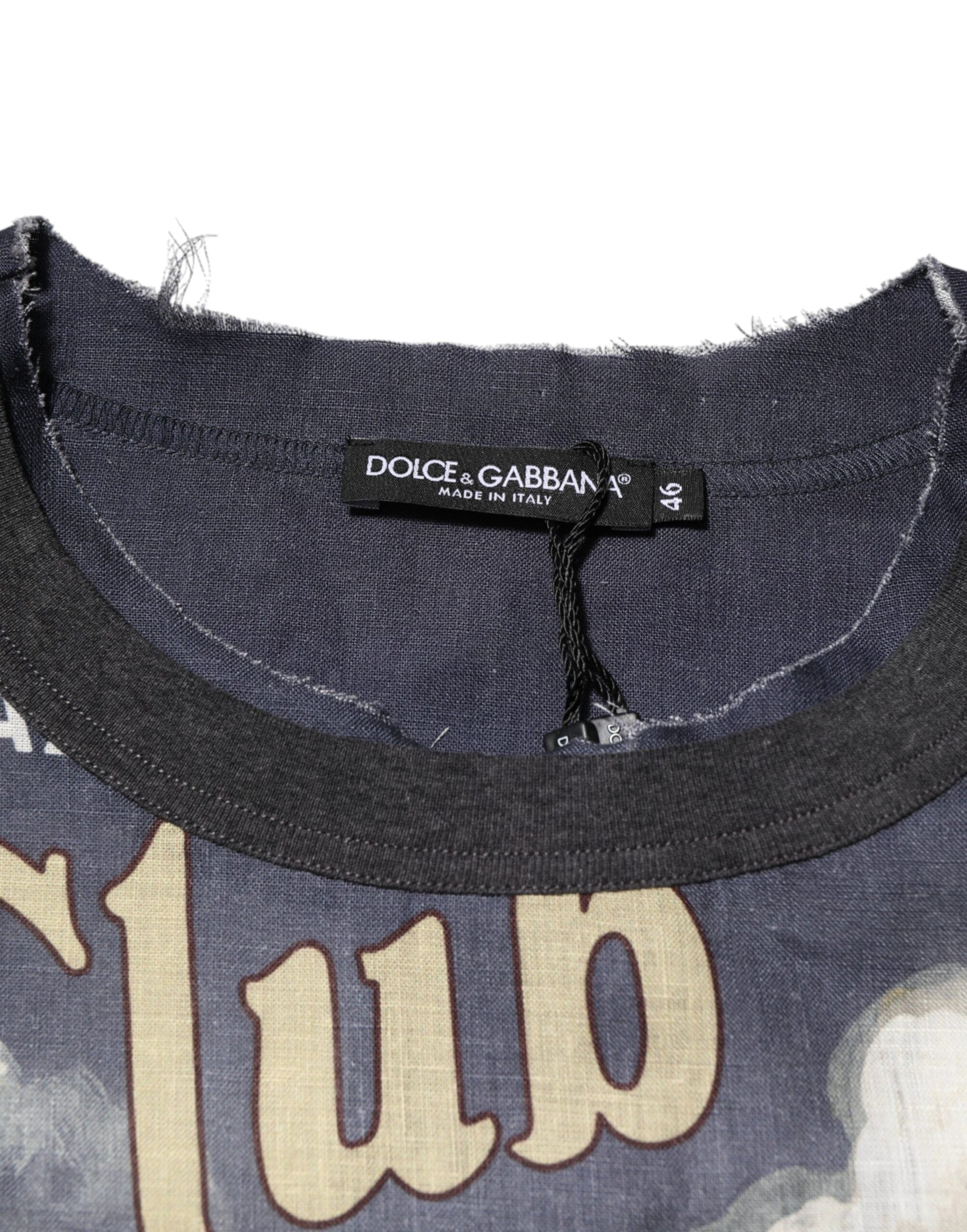 Blue denim shirt with black collar and label