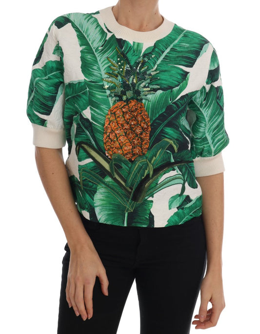 Sweater with pineapple and palm leaves design