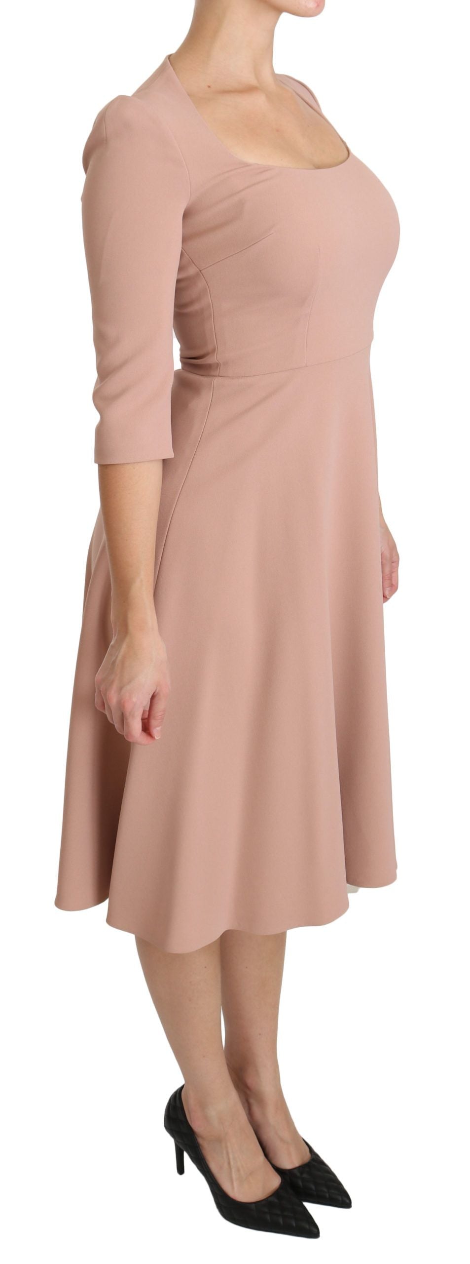 Pink dress with 3/4 sleeves and A-line skirt