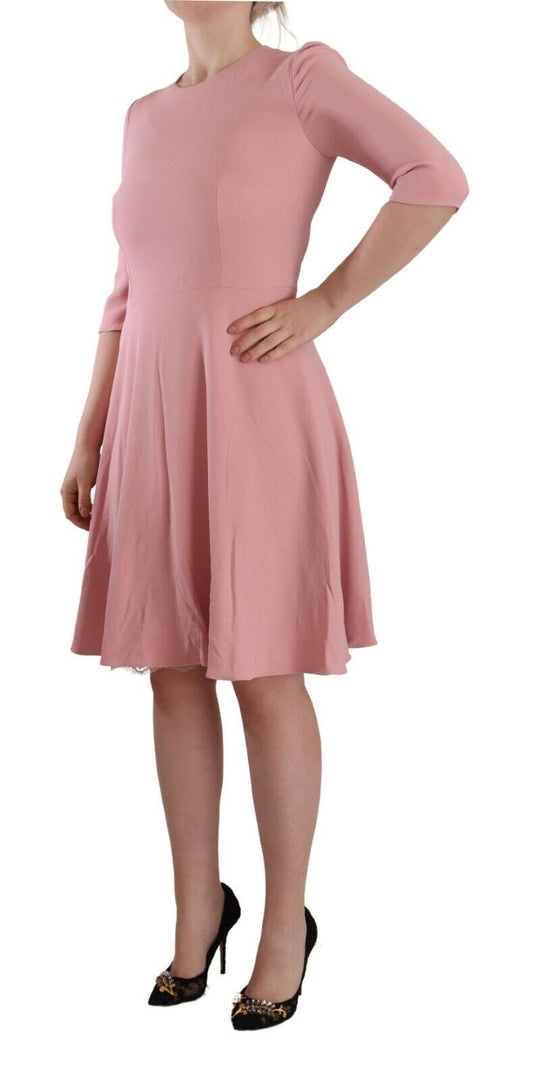 Pink dress with 3/4 sleeves, viscose blend fabric, A-line style